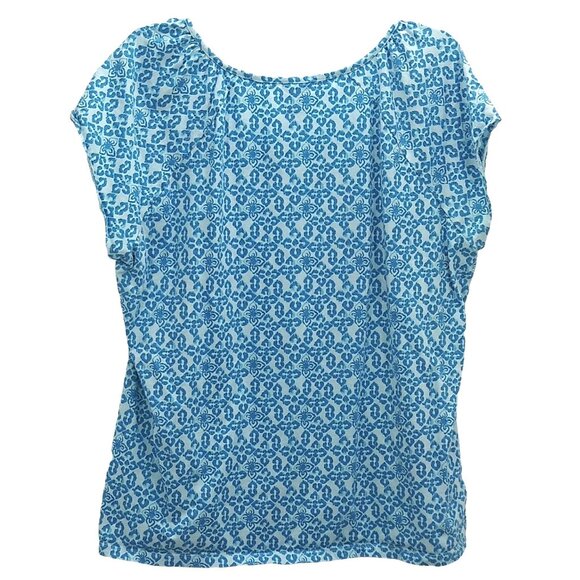 Just My Size Blue Print Keyhole Neckline Cap Sleeve Top Plus Size 2X (18W-20W) - Picture 5 of 7